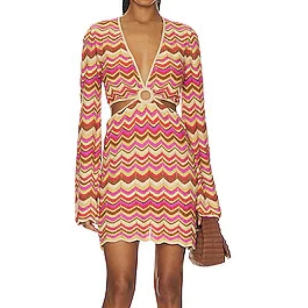 Show Me Your Mumu 'Carlo' Cut Out Horizon Stripe Knit Dress Size XL Retro NEW - Picture 1 of 16